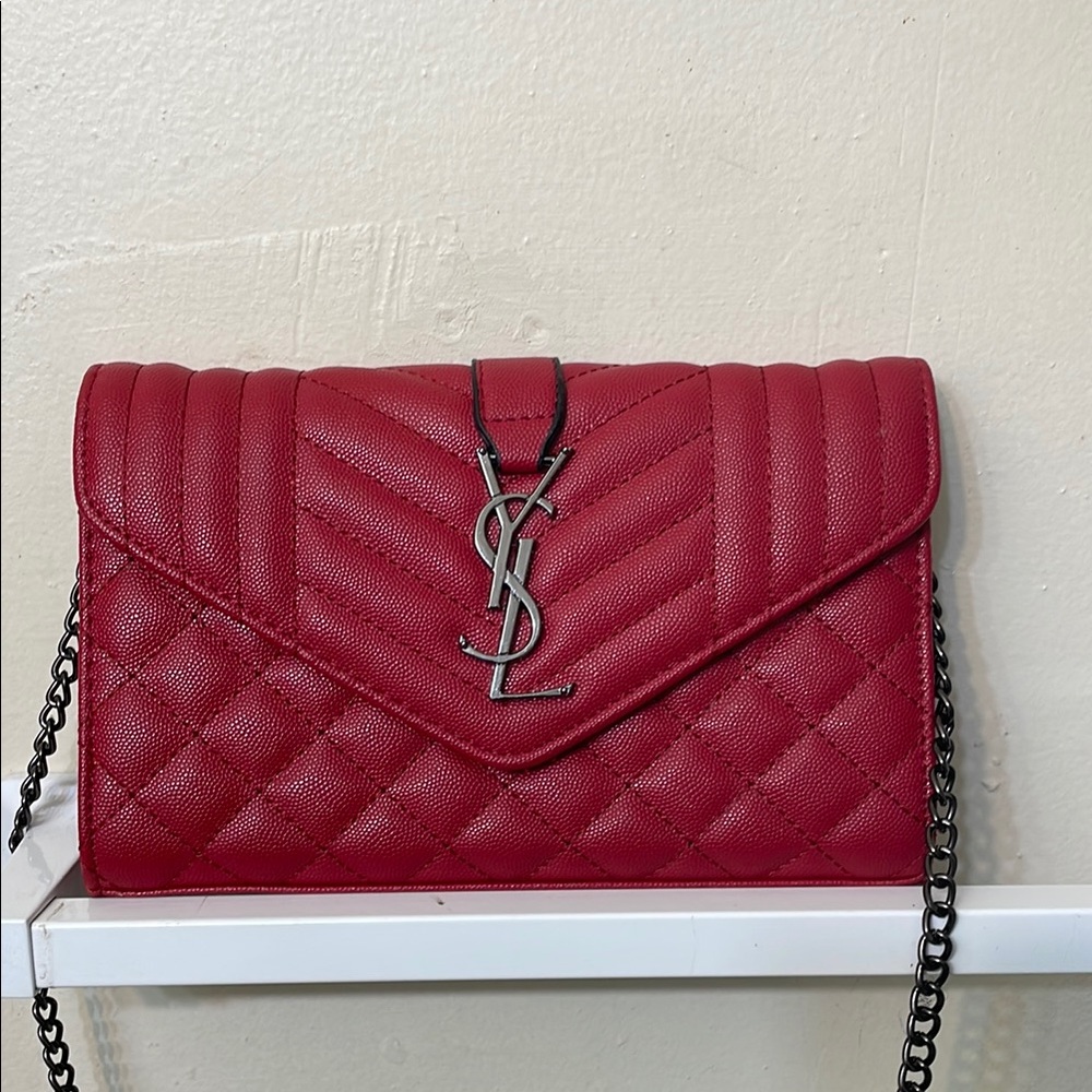 Yves Saint Laurent Red Quilted Clutch with Chevron Design